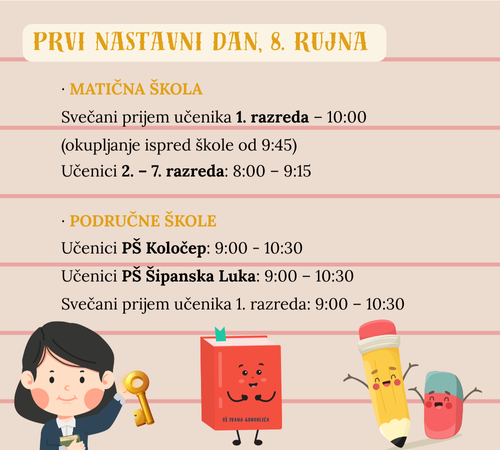 Obavijest o početku nove školske godine